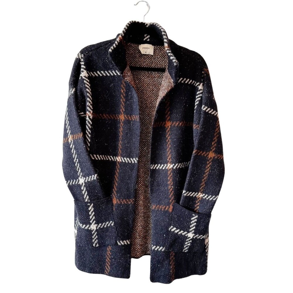 Papaya Grannycore Grandpacore Open Front Cardigan Black Brown Plaid Sweater Fall